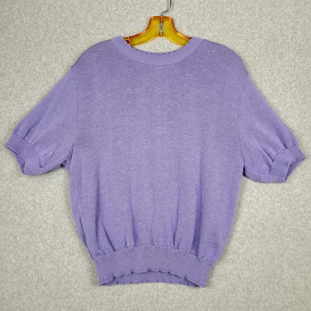 Vintage NIKKI Pointelle Knit Sweater Small Purple Coquette Soft Girl Grandmacore